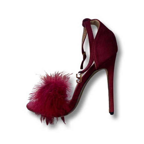 MMJULY Open Toe Ankle Strap Feathered Stiletto Heel - Picture 2 of 12